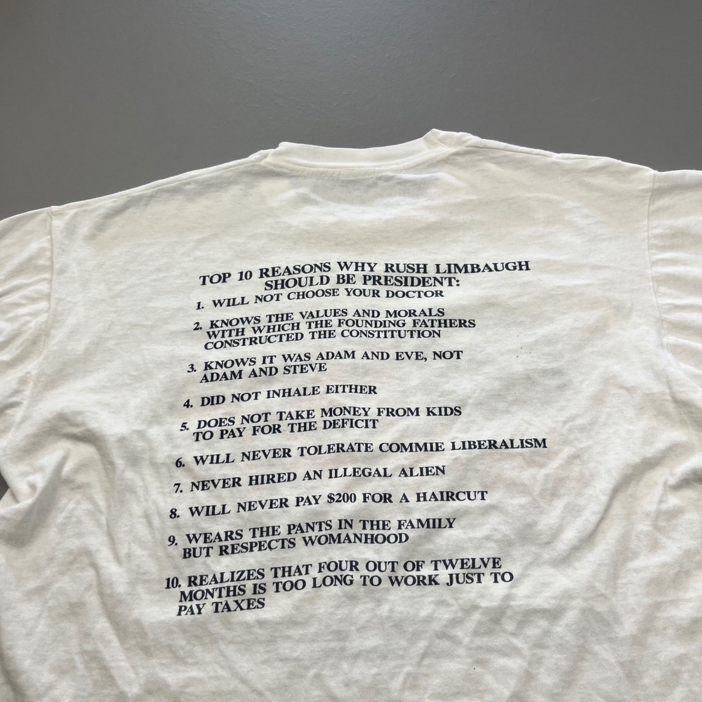 Fruit of the Loom T-Shirt Mens XL White Rush Limbaugh For President Vintage 90s - Picture 9 of 12